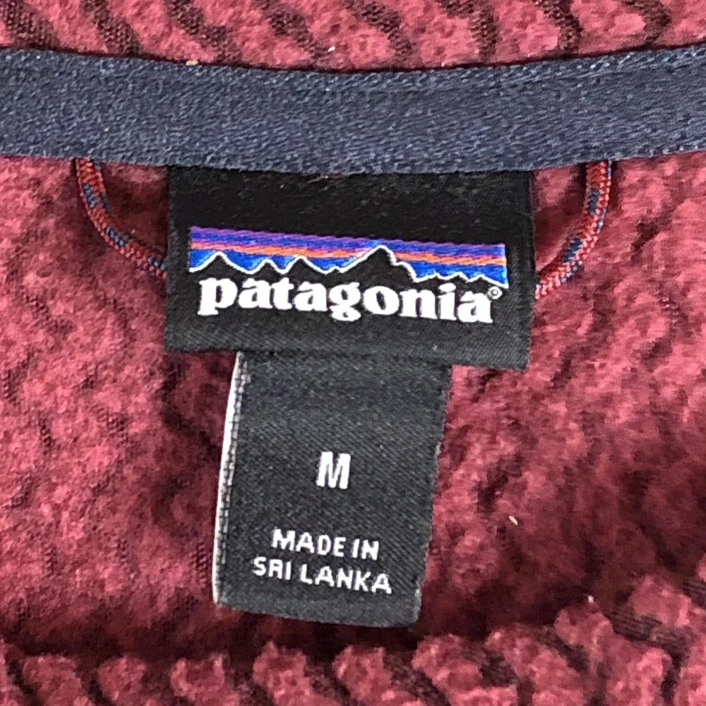 Patagonia Pullover Mens Medium Red Textured Fleece Crew Neck Chest Pocket Hiking